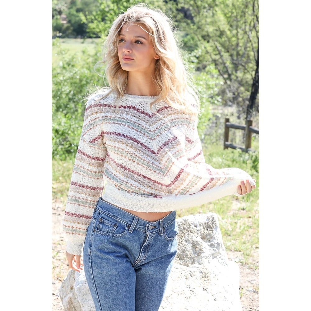Stripe Knit Cotton Blend Long Sleeve Top - Picture 2 of 6